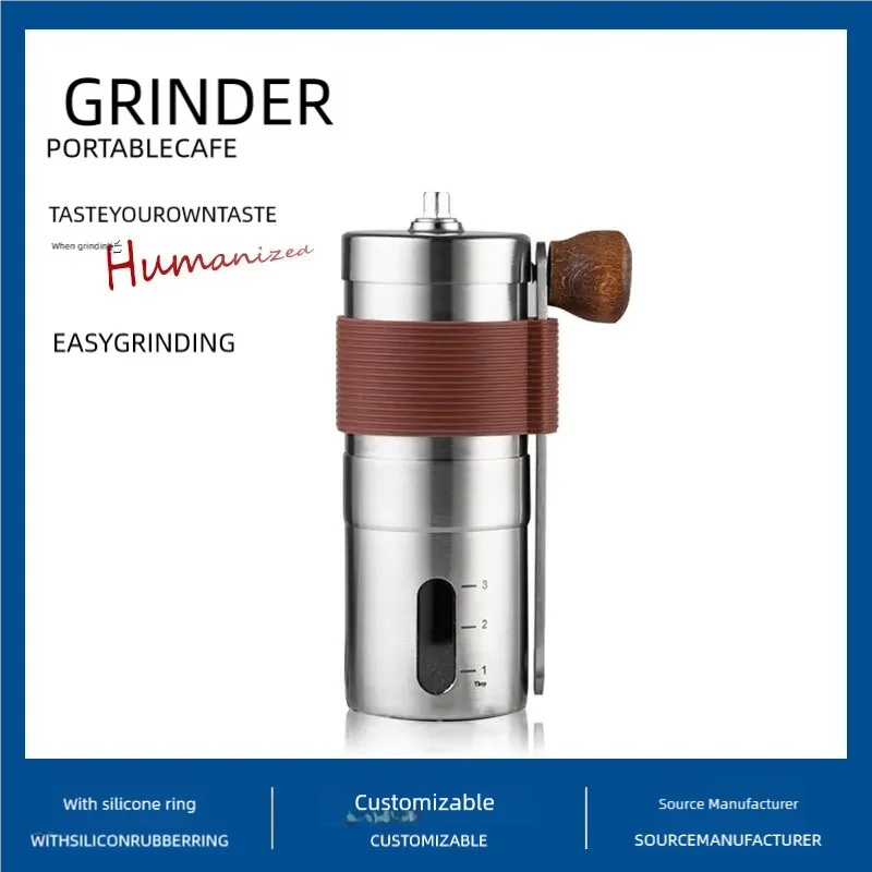 Upgraded New Model: Portable Hand-Crank Coffee Maker with 304 Stainless Steel Burr Grinder, Manual Coffee Bean Mill