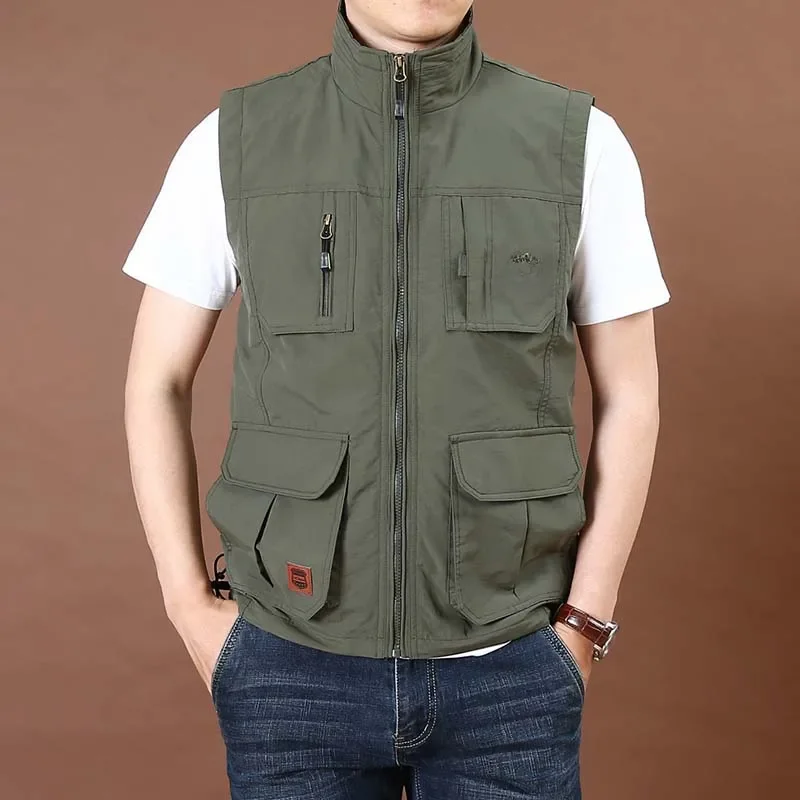 Herren weste ärmellose Jacken Sommer Multi Pocket Westen Herren Designer Stehkragen Jacke geeignet
