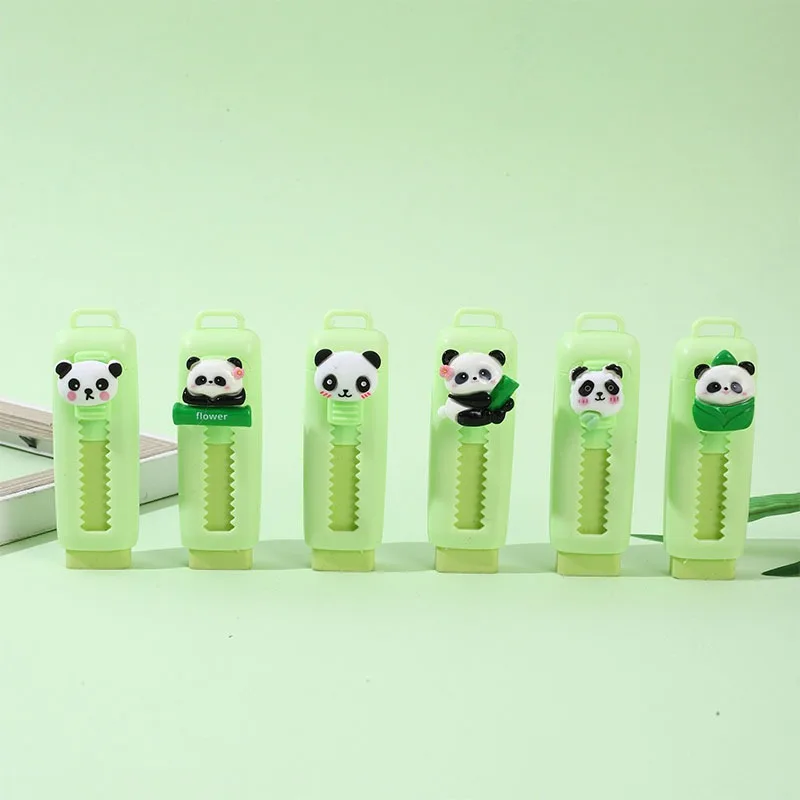Pack of 5, Random Styles. Push-Pull Erasers with Cartoon Panda Design, Sliding and Retractable Pencil Erasers, Cute Design, Suitable for Writing, Drawing, Sketching, and Cleaning Tasks. Perfect for Valentine's Day, Christmas, Gifts, Halloween, Thanksgiving, or as Giveaways, Student Gifts, Birthday Gifts, Holiday Gifts, Classroom Prizes
