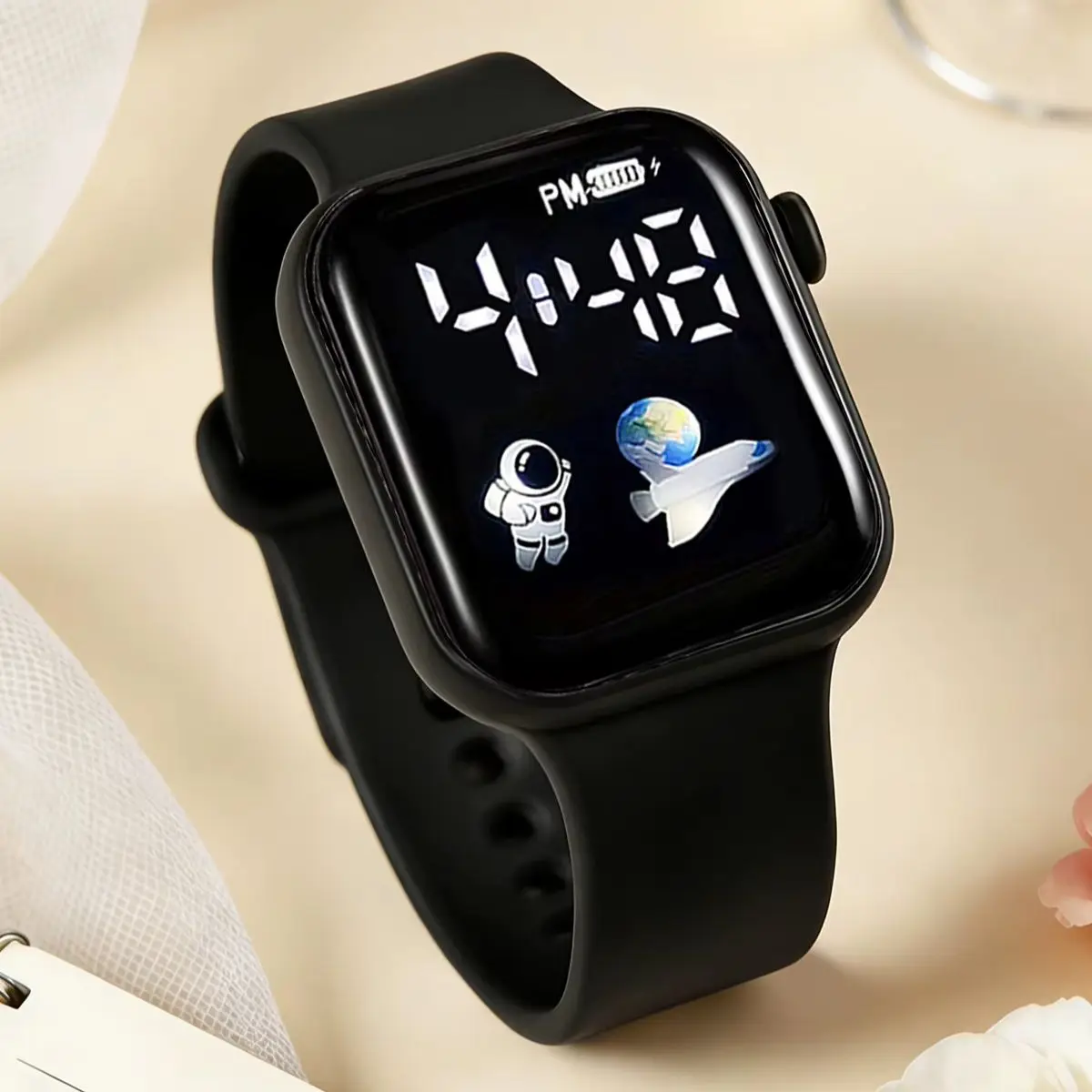 3-Piece Set, Casual and Simple Silicone Strap Electronic Watch with Woven Bracelet, Bullet Head Pendant Necklace Set, Versatile for Daily Casual Wear, Home Use, Great Holiday or Birthday Gift. - view 3