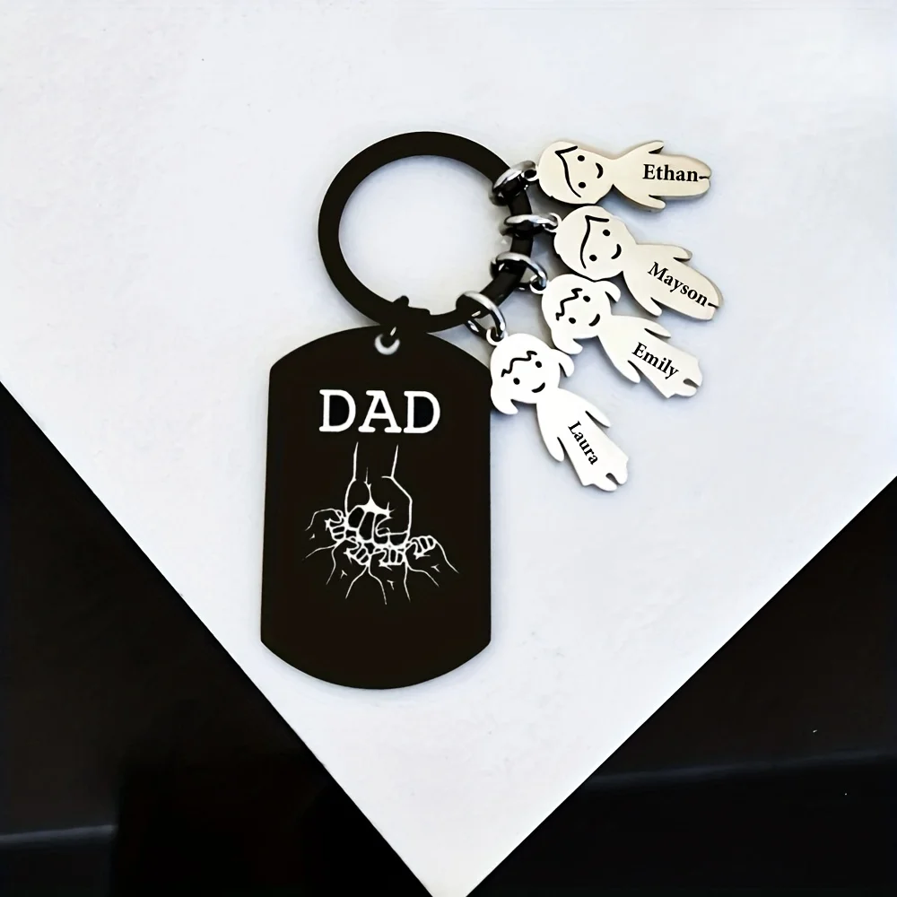 Black Military Style DAD Pattern Stainless Steel Keychain