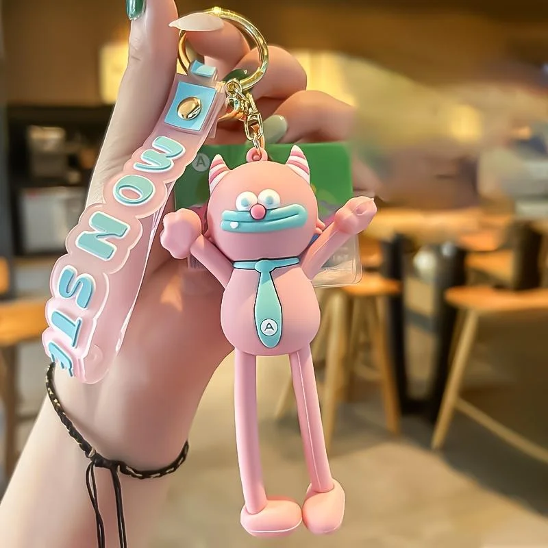 

Funny little monster pink keychain, key ring, backpack decoration, birthday gift.