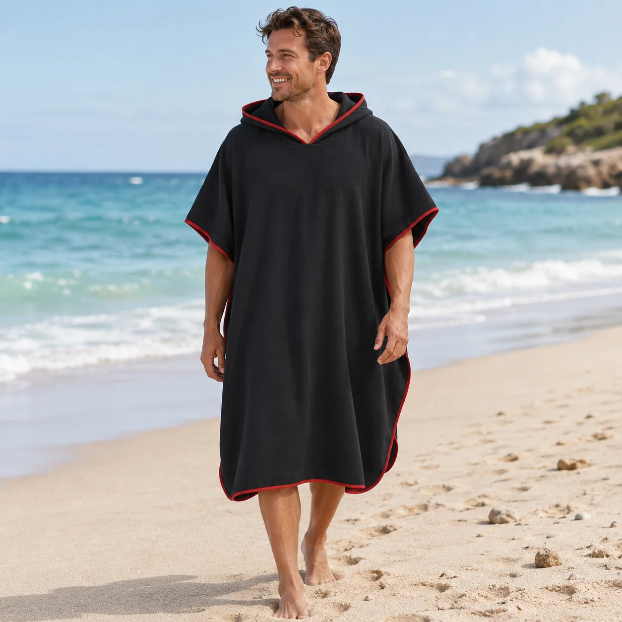 Erwachsenen-Surf-Umziehponcho, schnelltrocknender Kapuzen-Strandtuch-Poncho, tragbarer Badeanzug für Surfen, Strand, Schwimmen und Wassersport. – Detail 5