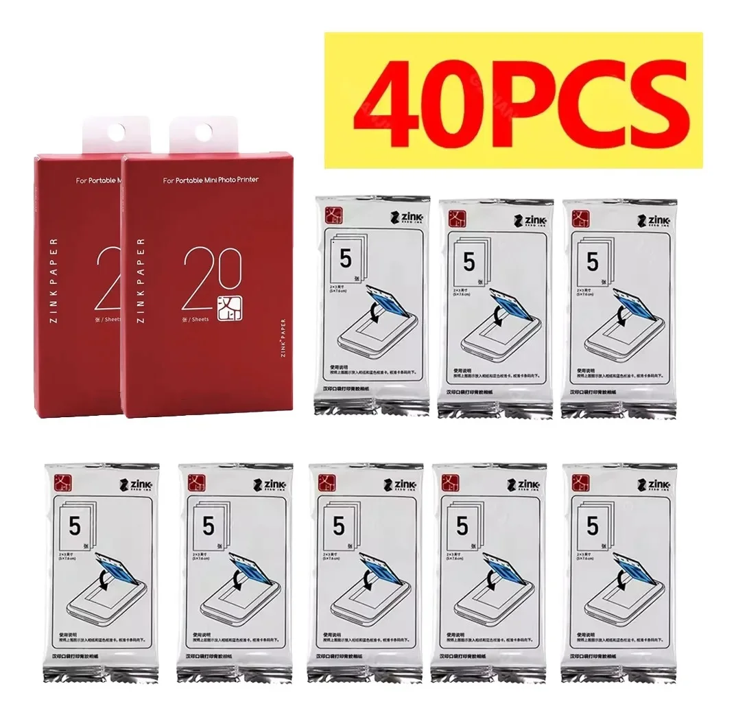 20/40 قطعة الأصلي HPRT MT53 ورق طباعة الصور ذاتية اللصق ورق طباعة الصور 2x3 بوصة لون ورق طباعة الصور للطابعة المحمولة الصغيرة MT53 #1