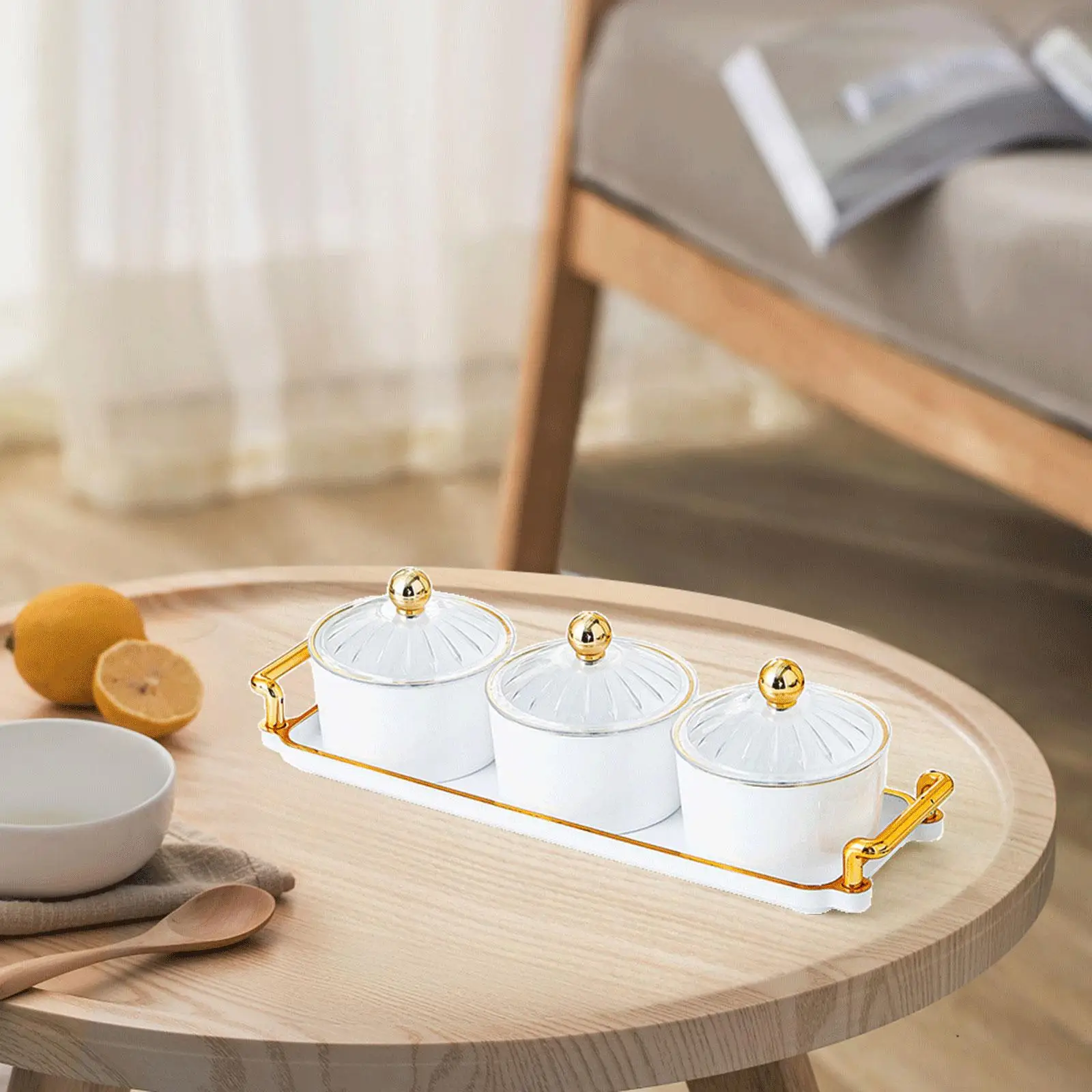 Dessert Dividing Plate with Lid Storage Container Divided Snack Serving Bowls for Appetizer Home Party Sweet Cookies Nuts