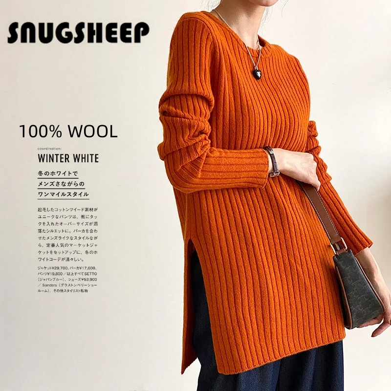 long top women pullover fashion wool sweater clothes for winter sweaters woman orange tops luxury knitted oversized sleeve style