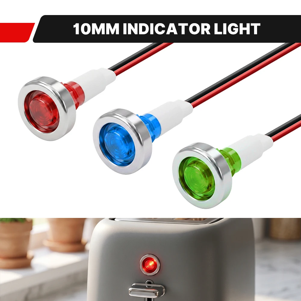 FILN 3 Stück 10mm Gewinde-LED-Anzeigelampe 12V 24V 110V 220V Vorverdrahtete Signal-Pilotlampe für Auto Boot Marine LKW – Detail 1