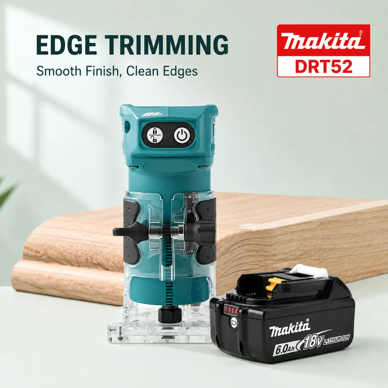 Makita DRT52 18V LXT Kompakter Akku-Oberfräser mit Stabiler Leistung, Handgeführter Holzfräser für Kantenbearbeitung, Nutenfräsen, Schlitzherstellung, Montage von Schränken und Restaurierung von