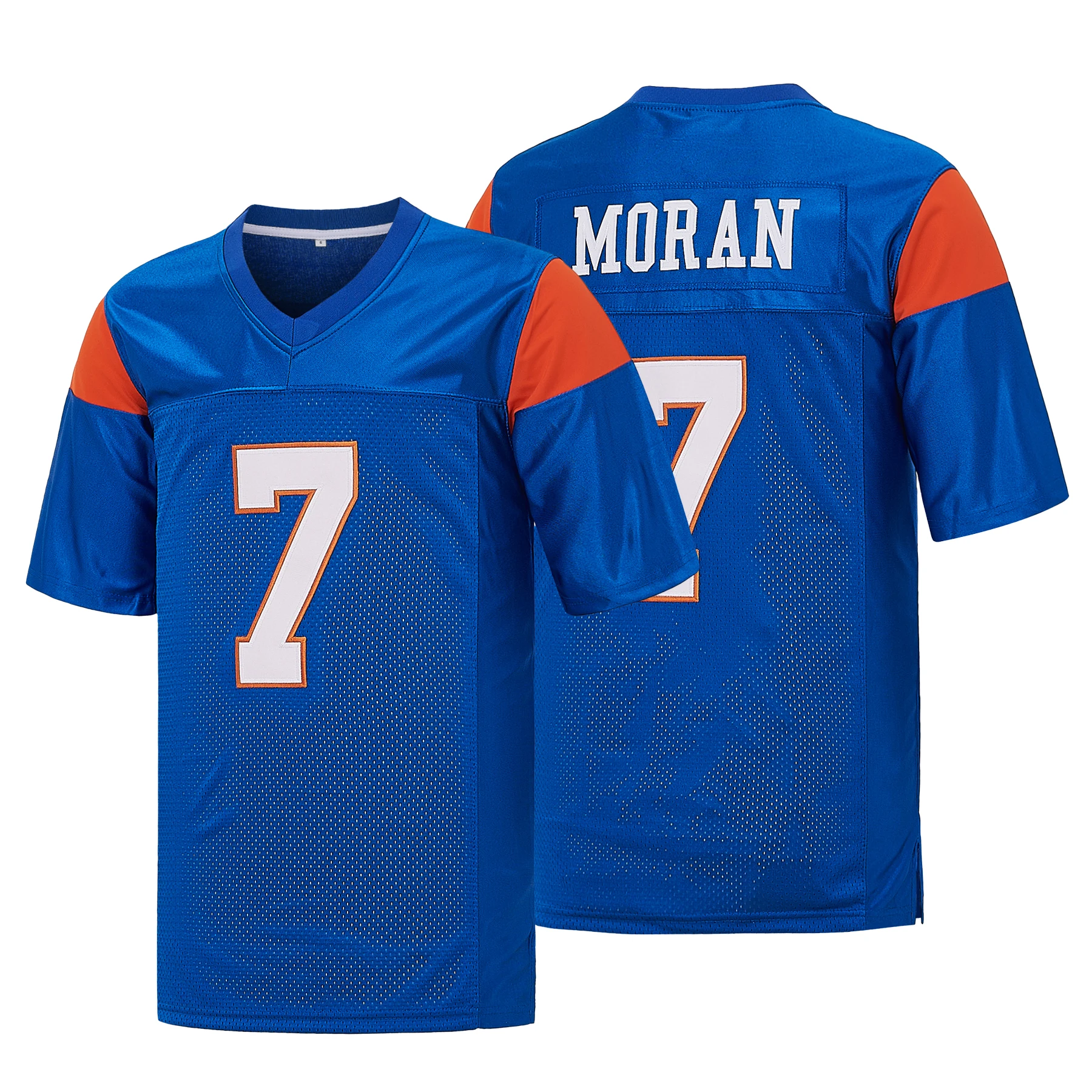 Thad Castle #54 Alex Moran #7 Blue Mountain State Movie Football Jersey, Letter Embroidery Pullover Mesh Football Uniform
