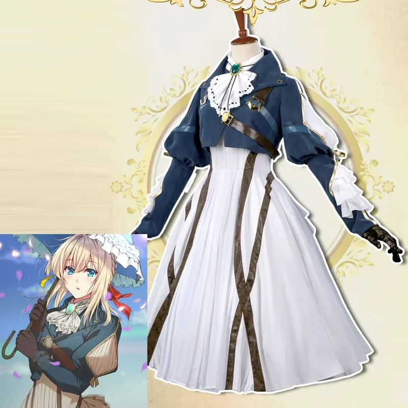 

1/3 Anime Outfits Violet Evergarden Cosplay Costume White Dress Green Coat Uniform Halloween Costumes for women Game Clothes COS