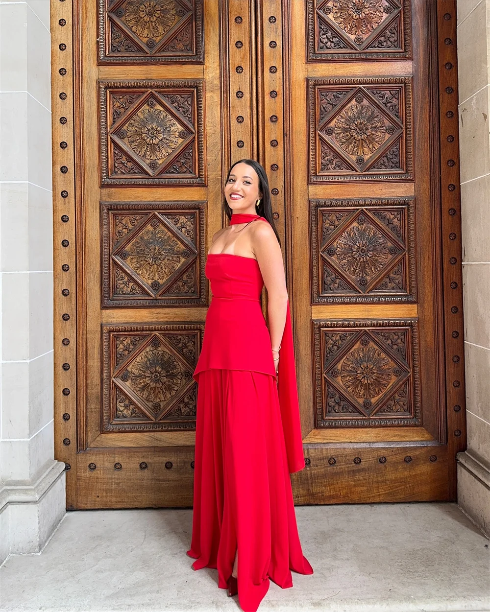 Sansa Rode Strapless Schede Aangepaste Galajurken Afneembare Sjaal Zijhoge Split Feestjurken Vloerlengte Avondjurken