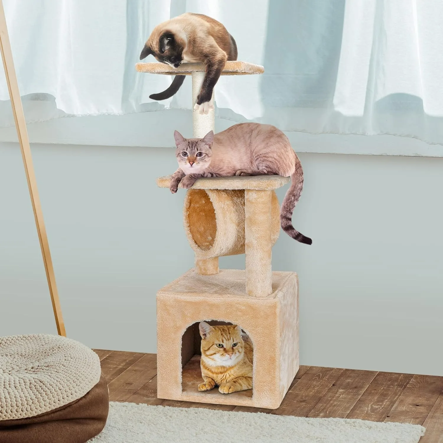 

Кошачья мебель-башня 36 дюймов для котят: с когтеточками, двойными лежанками и просторным домиком