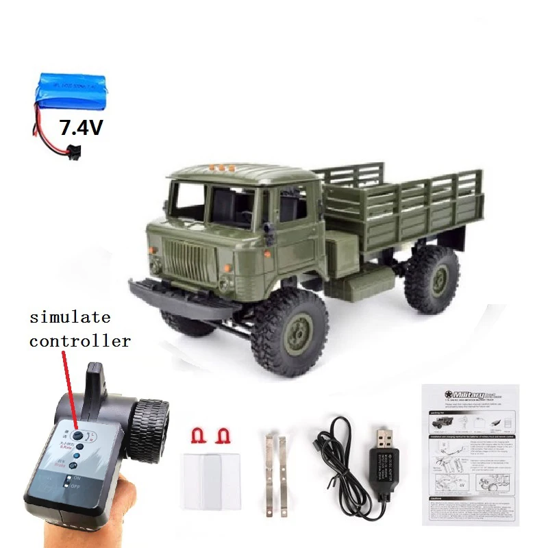 WPL B24 GAZ-66 Remote Control Military Truck Off-Road 4WD RC Car 4 Wheel Hobby Fun Buggy Drive Climb Vehicle Gift Toy for Adult