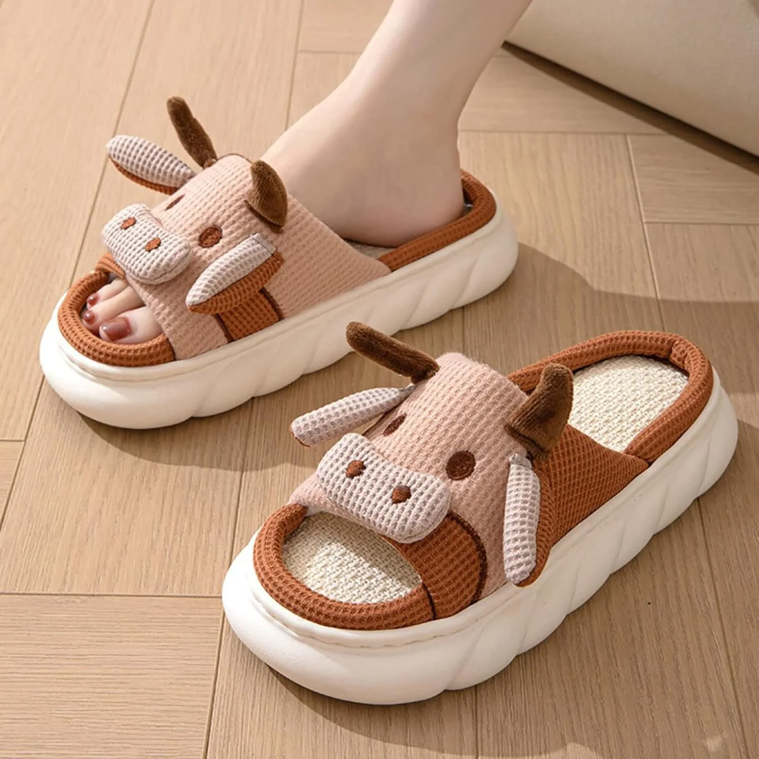 Cartoon Animal Shape Slippers, Womens Four Seasons Home Linen Slippers