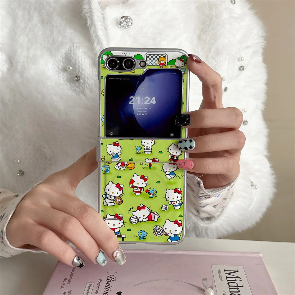 Nueva Funda Magnética de Cuero PU con Diseño de Gato y Pelota para Samsung Galaxy Z Flip 7/6/5/4 Flip 5 Flip 6 Flip 4