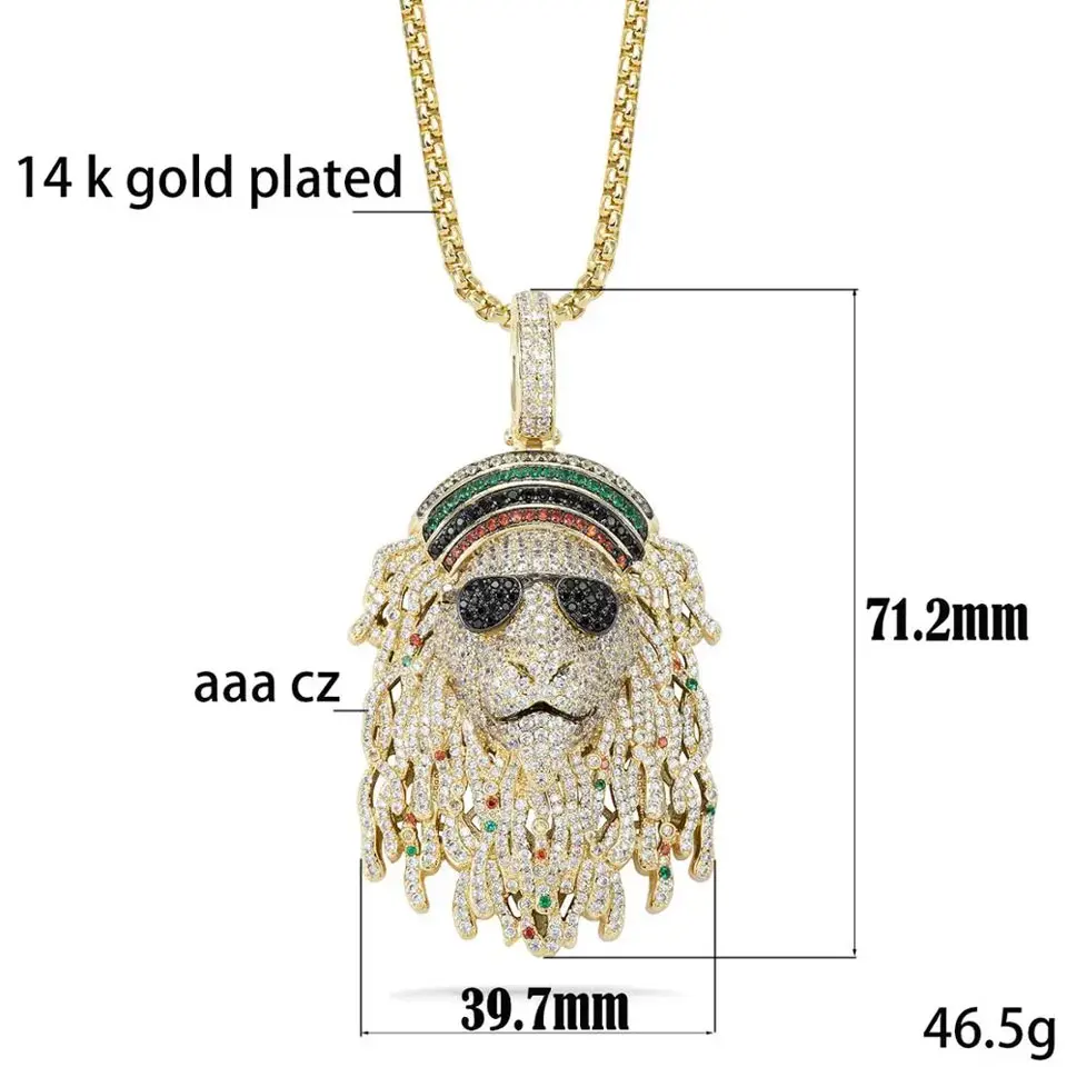 VANAXIN Cool Lion Head Design Pendants  Necklaces Handsome For Men Big Punk Luxury Jewellery Friendship Gift Gold Color Gift