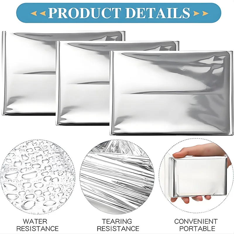 بطانية نجاة محمولة في حالات الطوارئ، مقاومة للغبار والرطوبة، مثالية للحفاظ على حرارة الجسم ودرع شمس السيارة