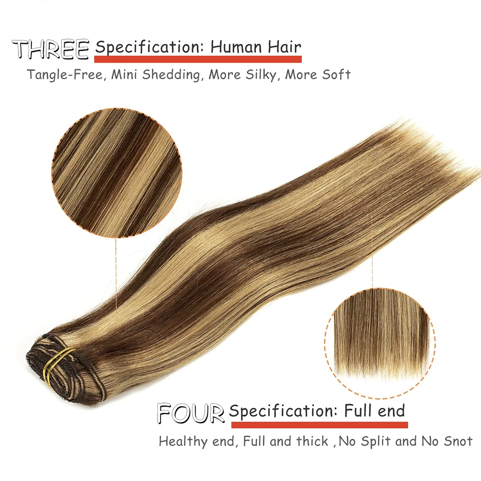 تسليط الضوء على كليب في وصلات الشعر لون الشعر البشري الحقيقي # 4/27 مشبك برازيلي في وصلات مستقيمة 16-26 بوصة لون طبيعي #5