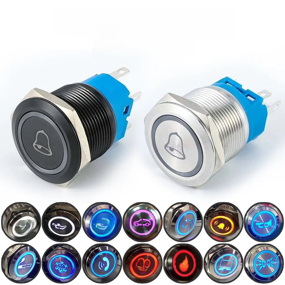 16/19/22mm Aangepaste Metalen Drukknop Start Stop LED Licht Voor Auto Mistschakelaar motorfiets Waterdicht Zwart/Zilver 12V 24V - afbeelding 2