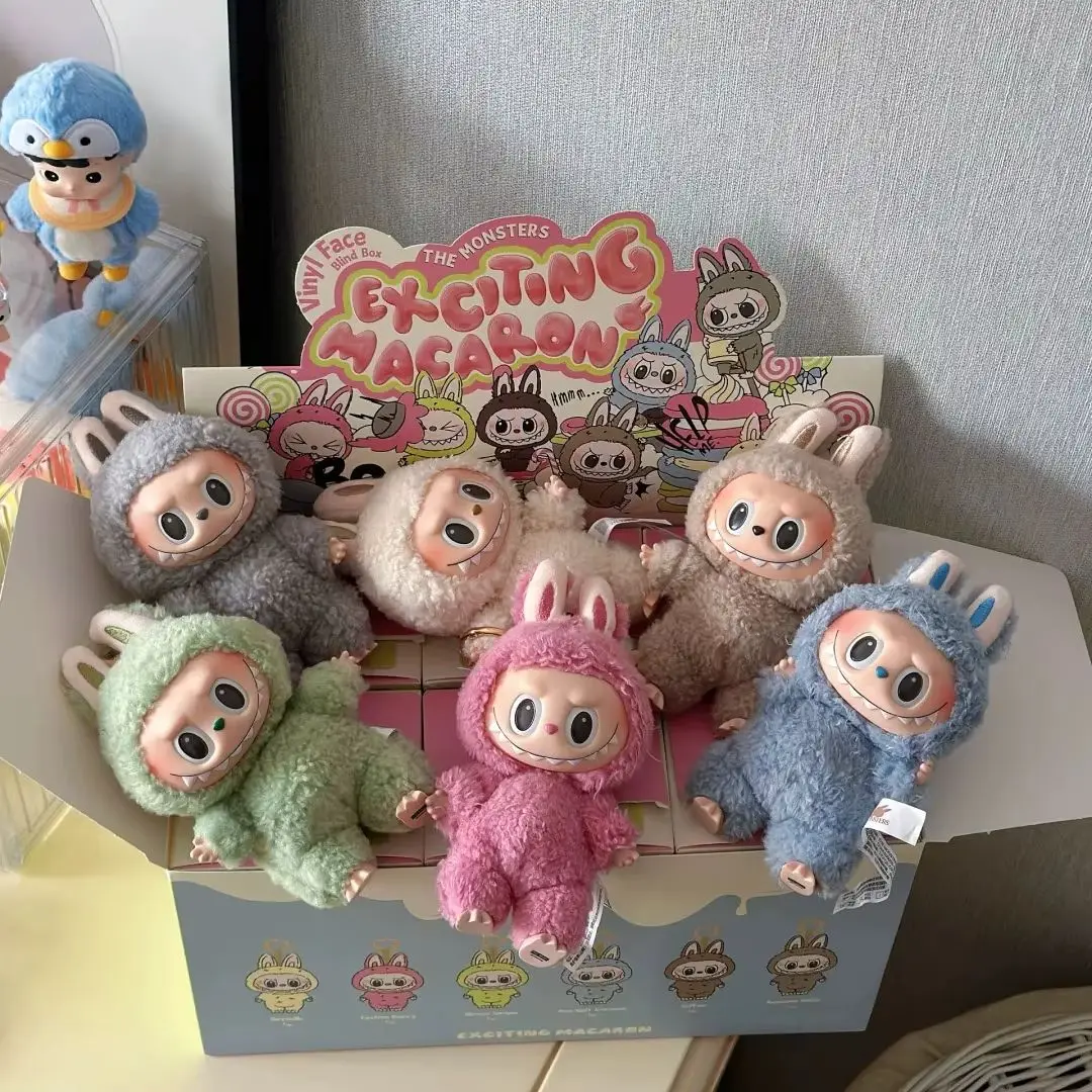 100% autêntico pop mart labubu os monstros macaron série colecionável caixa cega boneca brinquedo mistério surpresa figura presente original
