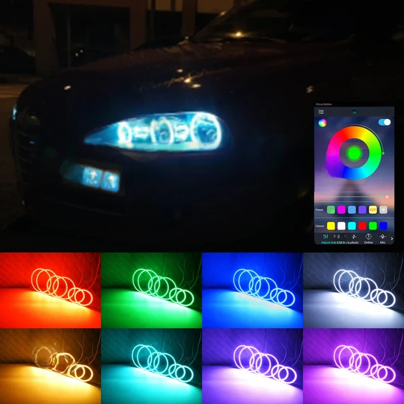 Dla Alfa Romeo 147 2005 2006 2007 2008 2009 2010 RF Remote BT App Multi-Color Ultra Bright RGB LED Angel Eyes Kit Halo Rings — zdjęcie 2