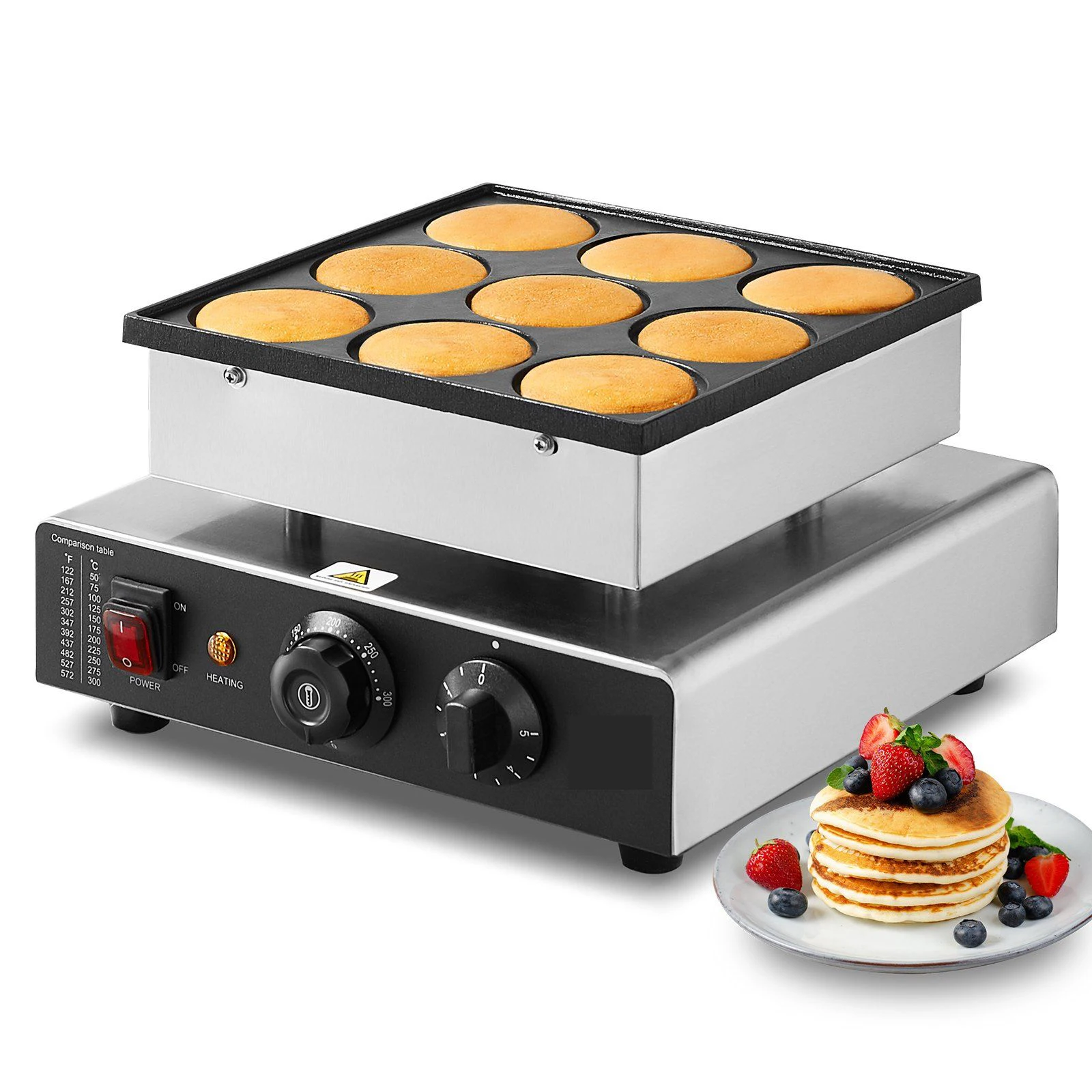 9 Uds Mini panqueque holandés panadero comercial eléctrico antiadherente máquina para hacer gofres máquina para hacer muffins para el hogar y los restaurantes 850W