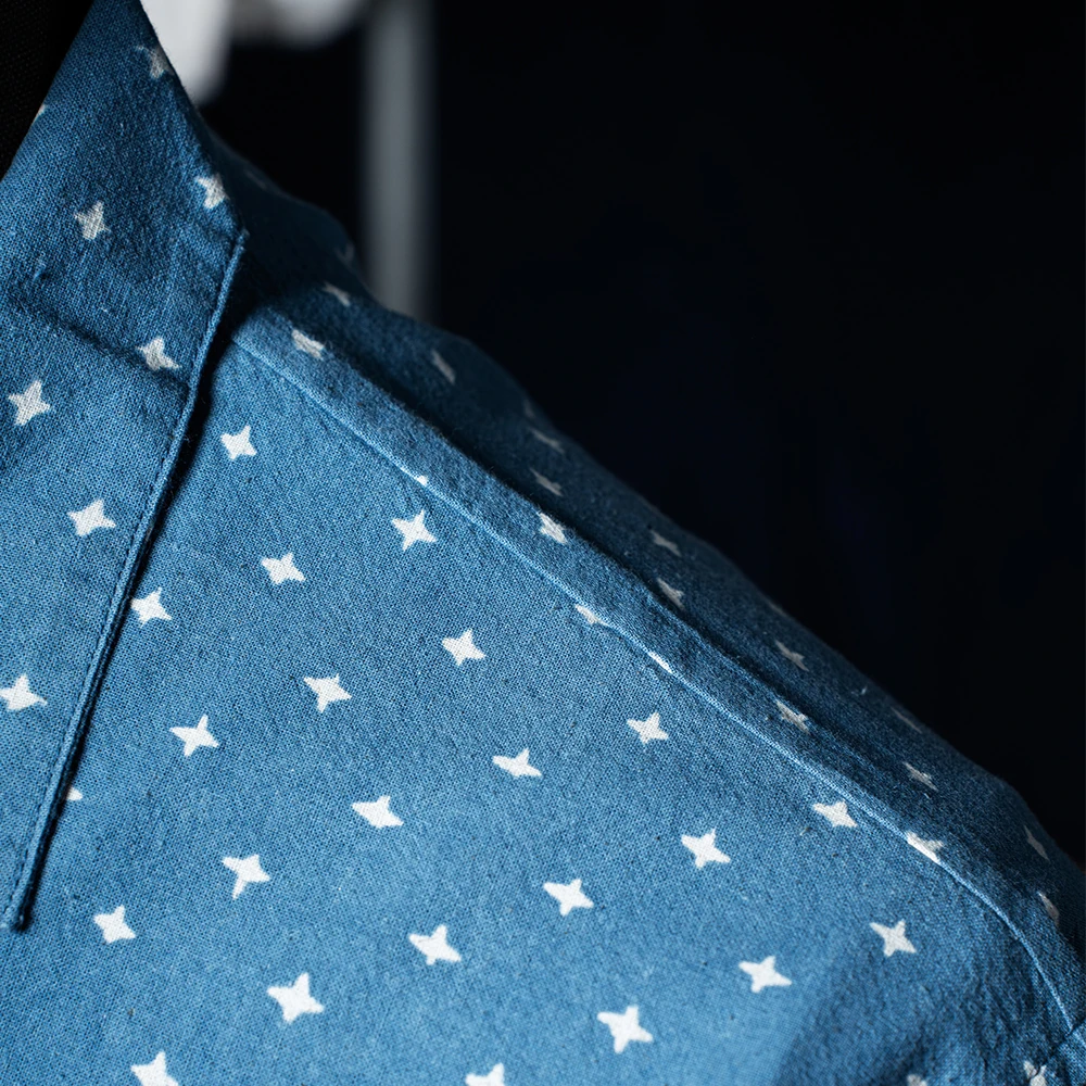 Vintage Indigo Print Shirt Men Summer New Blue Dyed Cuban Lapel Short Sleeve Single Breasted Shirt Cotton Casual Cardigan Tops