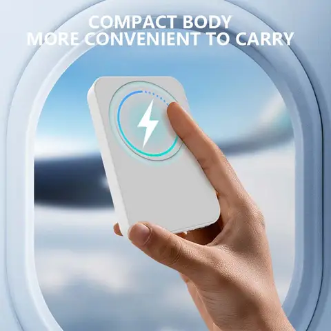 Mini trådlös snabbladdning, 5000 Mah magnetisk trådlös powerbank, med 15-watts snabbladdningskapacitet Lämplig för Apple 12 och senare mobiltelefoner, en bärbar utomhusströmförsörjning för nödsituationer är ett måste. 8 best sales powerbank med trådlös laddning - №2