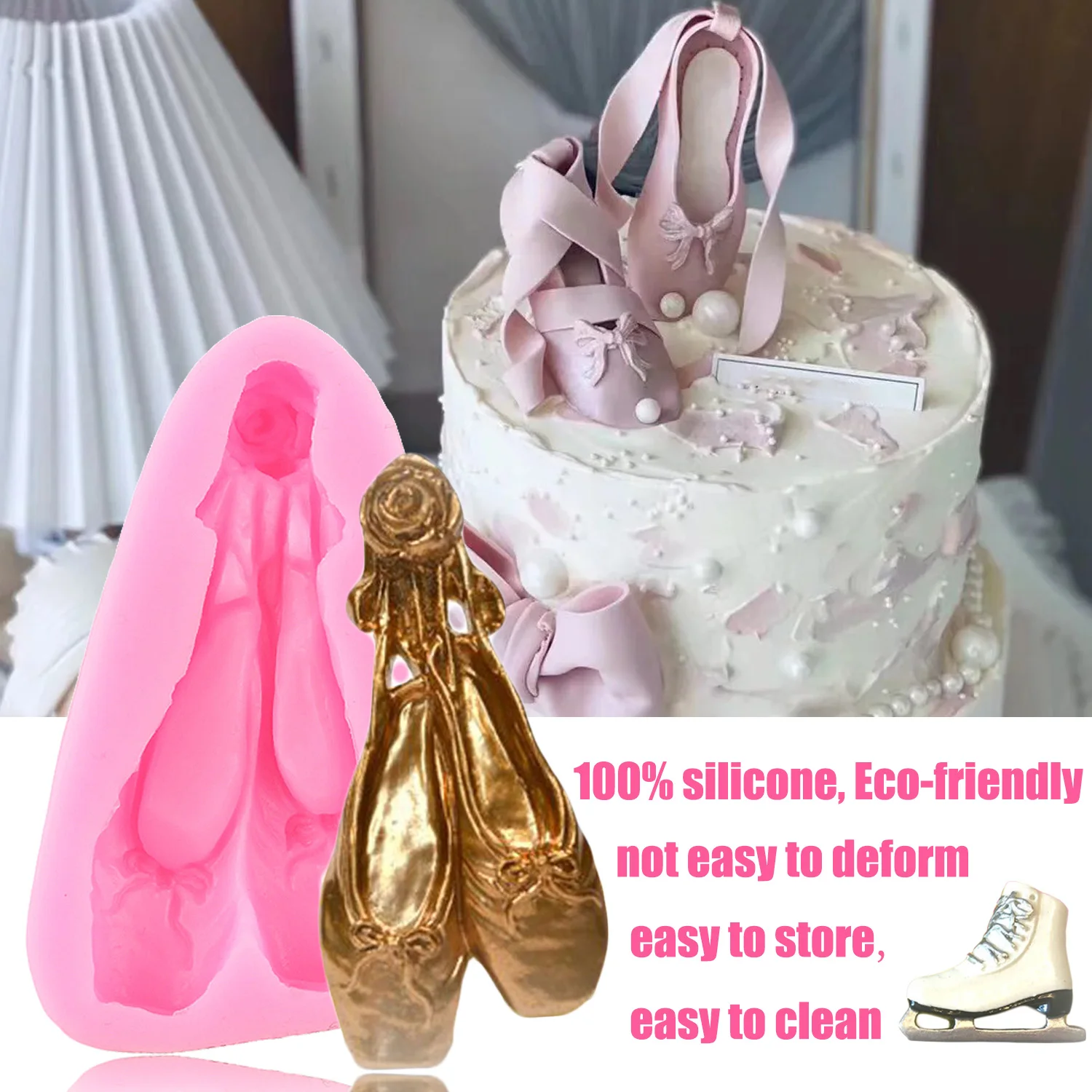 Ballet Shoes Silicone Mold Wide Ice Skates Fondant Molds Cake Decorating Tools Cupcake Candy Clay Chocolate Gumpaste Mould