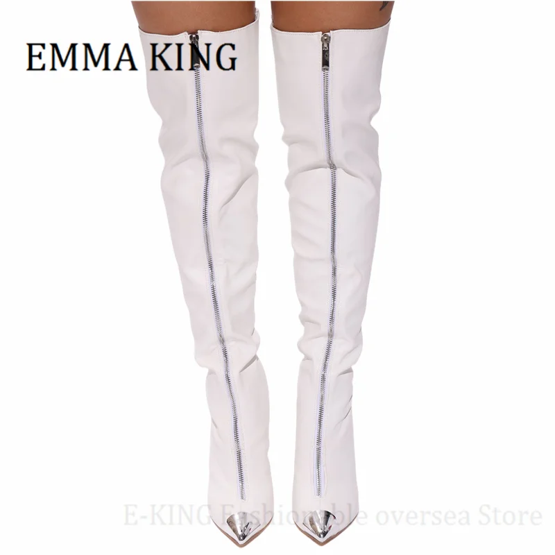 2022 Women Front Zipper Thigh High Boots Faux Leather High-heeled Over The Knee Boots Sexy Stilettos Botas Ladies Fashion Shoes