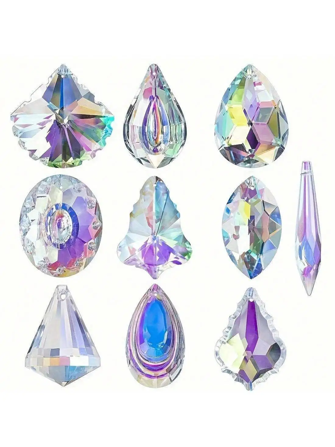 10Pcs AB Color Prism Suncatcher Pendants Assorted Shapes Hanging Sun Catcher DIY Crafts for Window Home Garden Wedding Decor