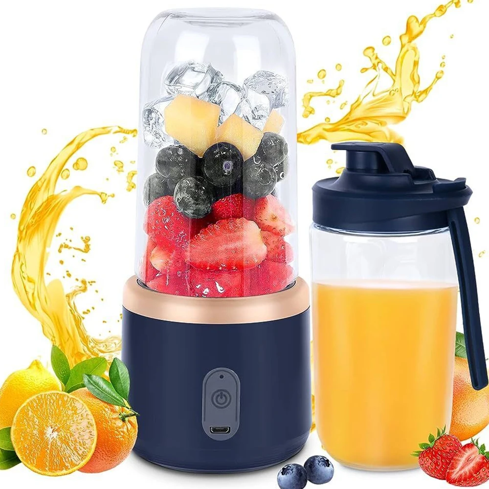 Licuadora Portátil de 400 ml Recargable por USB, Batidora Personal con 6 Cuchillas, 21000 RPM, Batería de 1800 mAh, Exprimidor Multifuncional