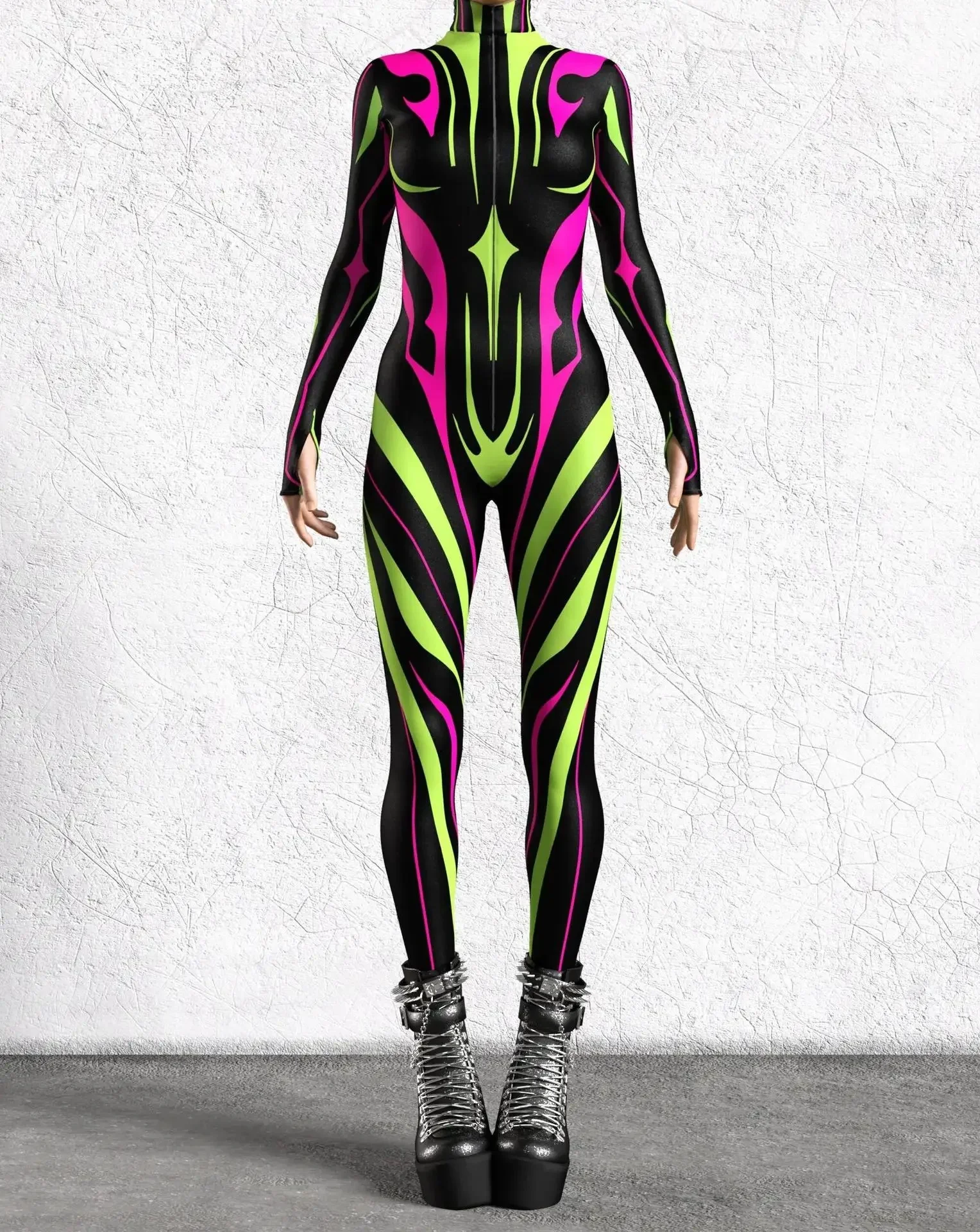 AliExpress Halloween Cyber Punk Jumpsuit 3D Digital Printing Irregular Lines Adults Cosplay Bodysuit Carnival Party Unisex Cycling Catsuit