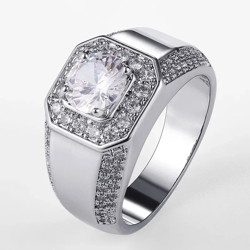 Luksusowe 925 Sterling Silver Men AAA Crystal Zircon Stone Wedding Ring Brilliant Noble Engagement Engage Party Plata Rings Stamp — zdjęcie 2
