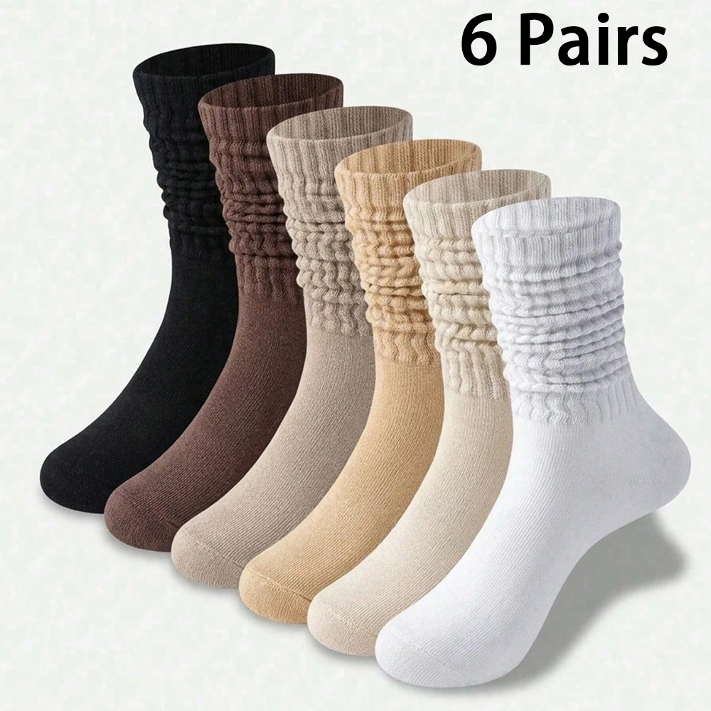 6 Pairs of Men's and Women's Socks, Slouch Socks, Mid-Calf Socks in Brown, Black, and White, Special Promotion, Y2K Style, Cute,