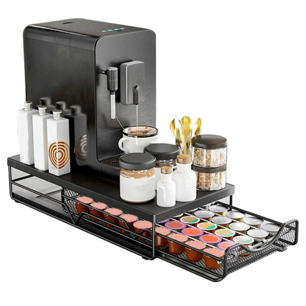 Porta Capsule di Caffè in Metallo con Cassetto, 40 Capsule, Slot Regolabili per il Piano di Lavoro della Cucina