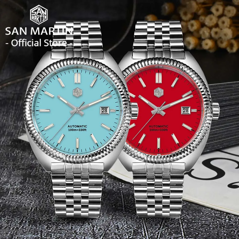 San Martin 40mm Sport Style Enamel Dial Original Design Luxury Men Watch YN55 Automatic Mechanical Sapphire 100m SN0069 Reloj