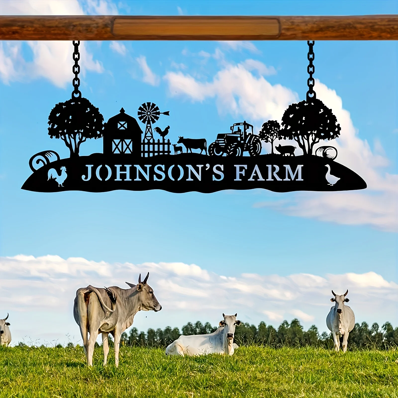 Logo in Metallo Personalizzato con Design di Fienile, Mulino a Vento e Cavallo, per Ingressi di Case/Ranch/Fattorie, Stile Country Classico, Decorazio
