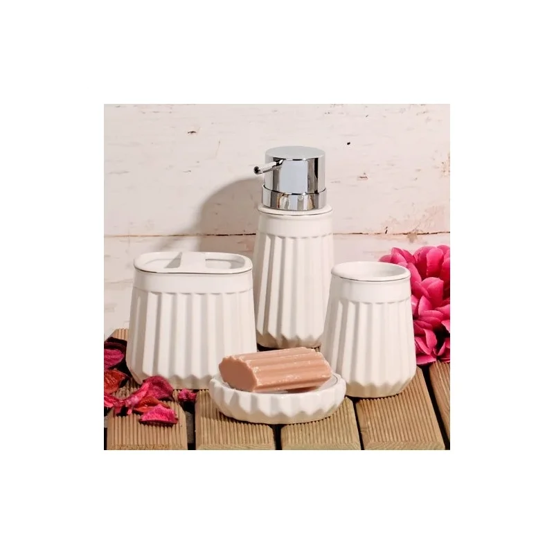 Kosova Msb-063 4'Lü Banyo Seti ,Porcelain Bathroom Set, White Liquid Soap Dispenser, Hand Soap , Toothbrush and Cotton Dispenser