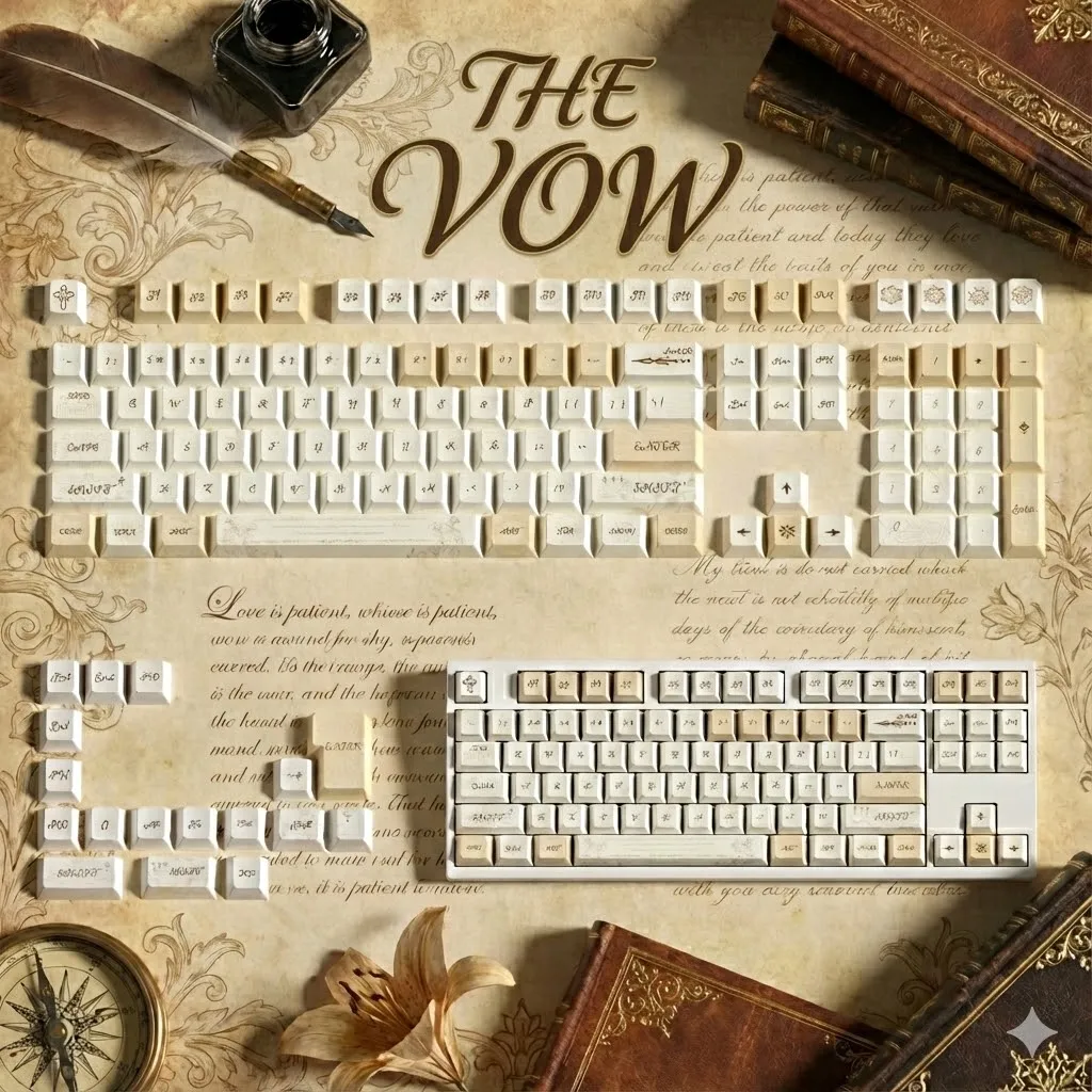 

[The Vow] Retro Creamy Keycaps PBT Dye-Sub Cherry Profile Elegant Gothic Calligraphy Font Keycap Set for Mechanical Keyboard 60/