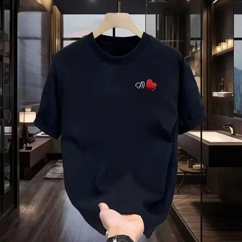 AliExpress 2025 men's and women's summer Hong Kong style new shirts trend loose ins American pure cotton round neck short sleeves youth
