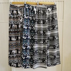 Thailand Elephant Print Ice Silk Casual Pants Women Summer Thin Section Wide Leg Pants Beach Vacation Trousers