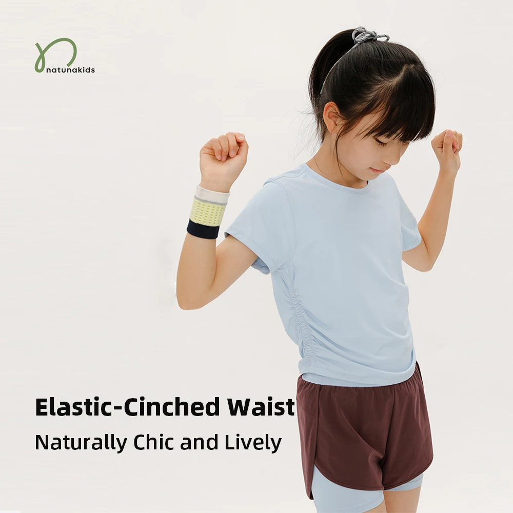 Girl's Cropped Ruched Sides Summer Sports Tee, Quick-Dry, Lightweight, Icy touch