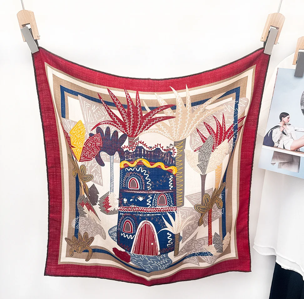 

Small Neck Scarf 65CM Edges Rolled Shawls Silk Wool Blend Luxury Designers Scarves Winter Christmas Lover Gift