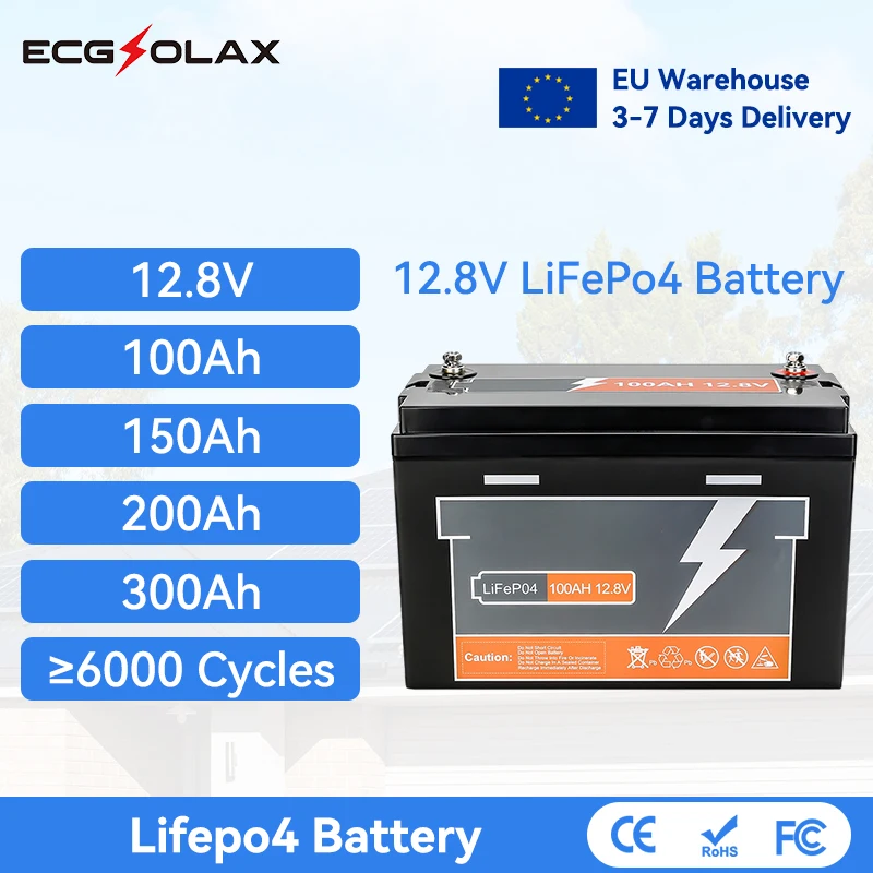 12.8V 100Ah 150Ah 200Ah 300Ah LiFePo4 Lithium Battery Rechargeable Lithium Bateria Pack Iron Phosphate Batteries For RV