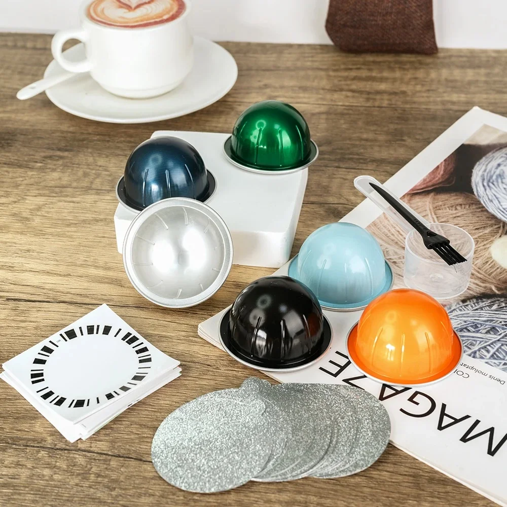 Dosette de café avec couvercles en aluminium, Compatible avec la Machine Nespresso Vertuoline, Kit de capsules réutilisables, Films thermoscellables