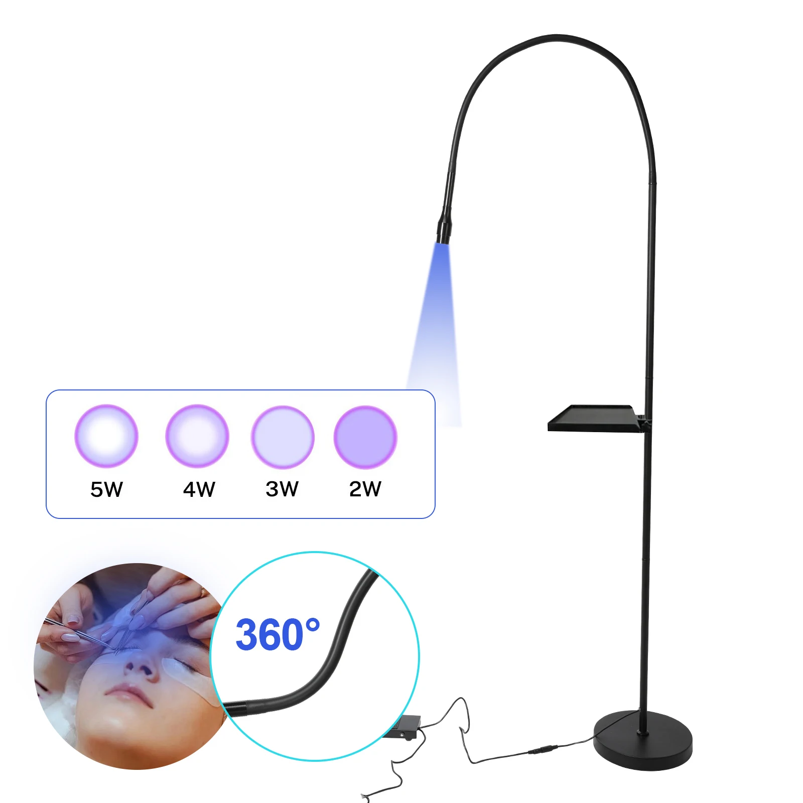DWiusty 5W USB UV-Kleber-Härtungslampe mit Regulierungsfunktion, UV-Lichtstrahl für Wimpern und Nägel, Wimpernverlängerung mit Fußpedal