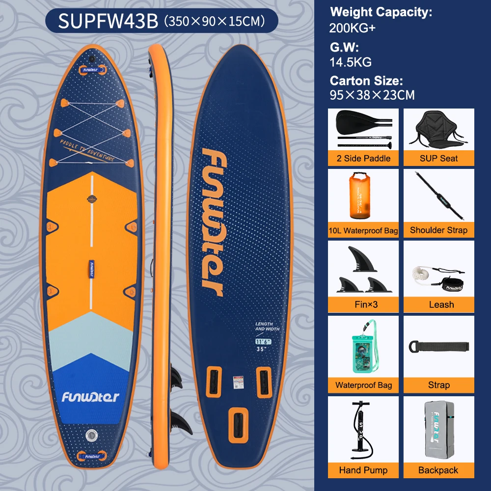 FUNWATER SUP Board Opblaasbaar Professioneel Marine Surfplank Water Drijvend Hefplank 230KG 385x85x15cm