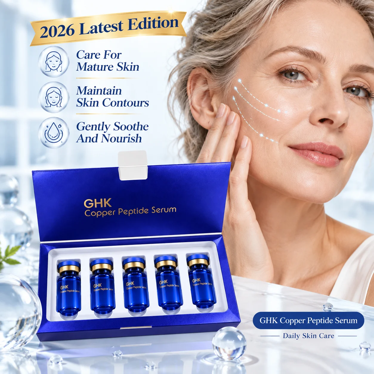 SANENDI Korean GHK Blue Copper Peptide Serum Facial Ampoule Hydrating Nourishing Korean Skin Care Essence 5vials/Box