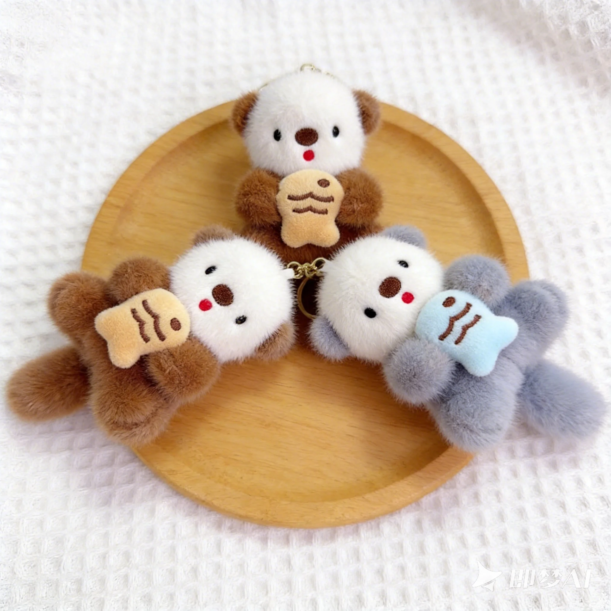 Sea Otter Holding Fish Plush Bag Pendant Keychain Cute Stuffed Otter Doll With Fish Soft Kawaii Animal Hanging Ornament Sweet